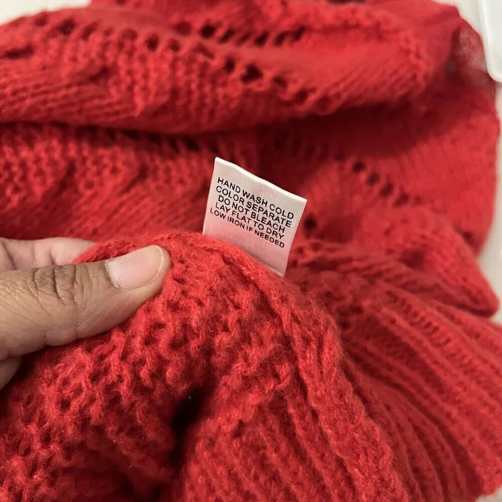 BiBi Knit Sweater Lace Collar Red Open Knit Chunky Size XL
